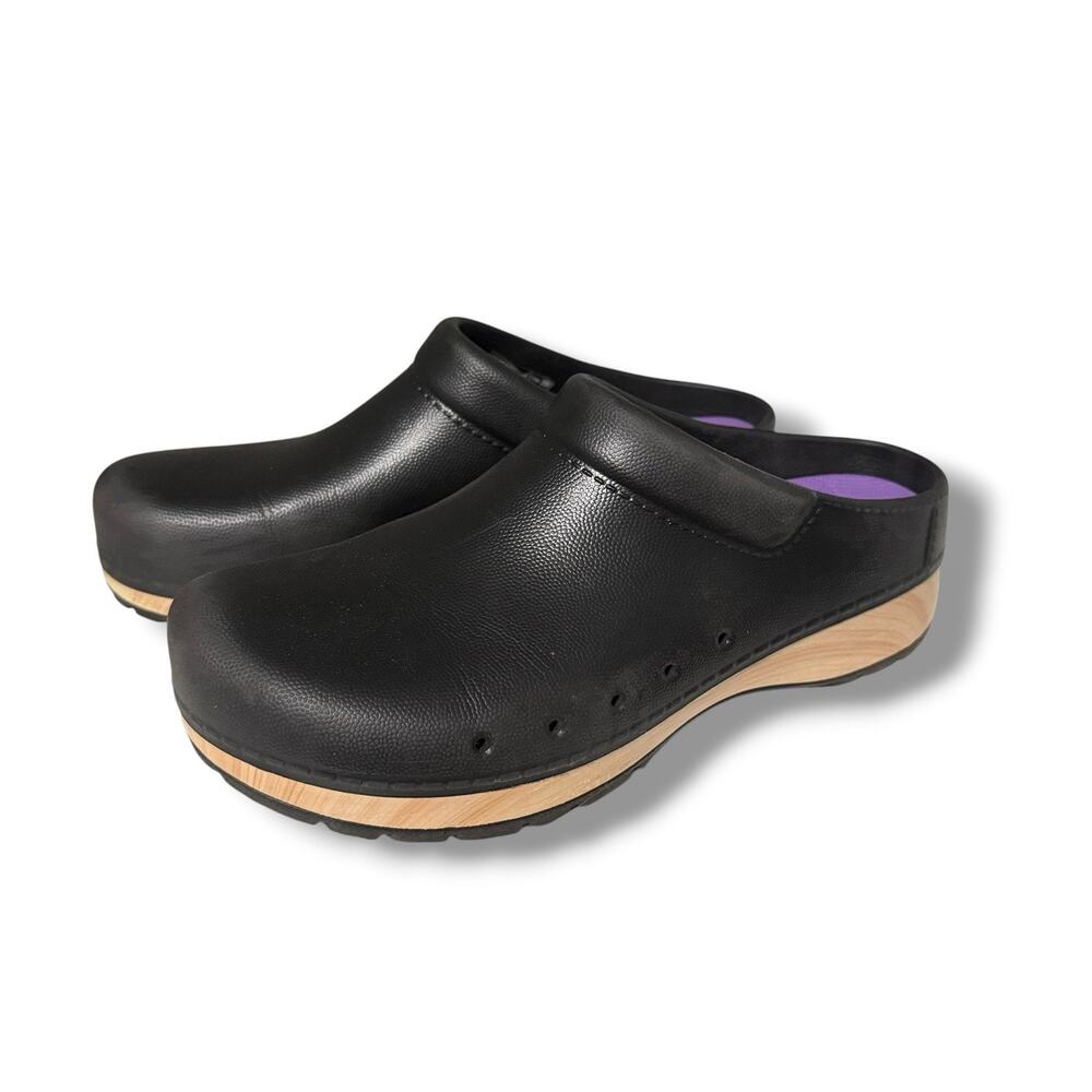 Dansko Kane Molded EVA Black Woodgrain Trim Clogs Women's Sz 39